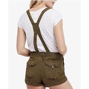 Free people green linen shortalls